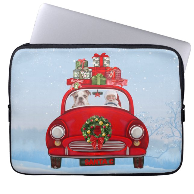 Funda Para Portátil Bulldog Inglés En Coche Con Santa Claus (Frente)