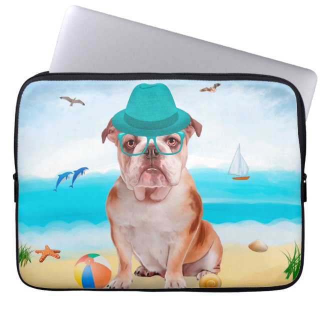Funda Para Portátil Bulldog inglés en la playa (Frente)
