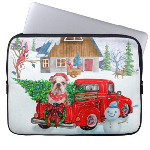 Funda Para Portátil Bulldog Inglés En Navidad De Nieve En Camión De En