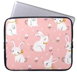Funda Para Portátil Bunnies blancos: Floral sin foco