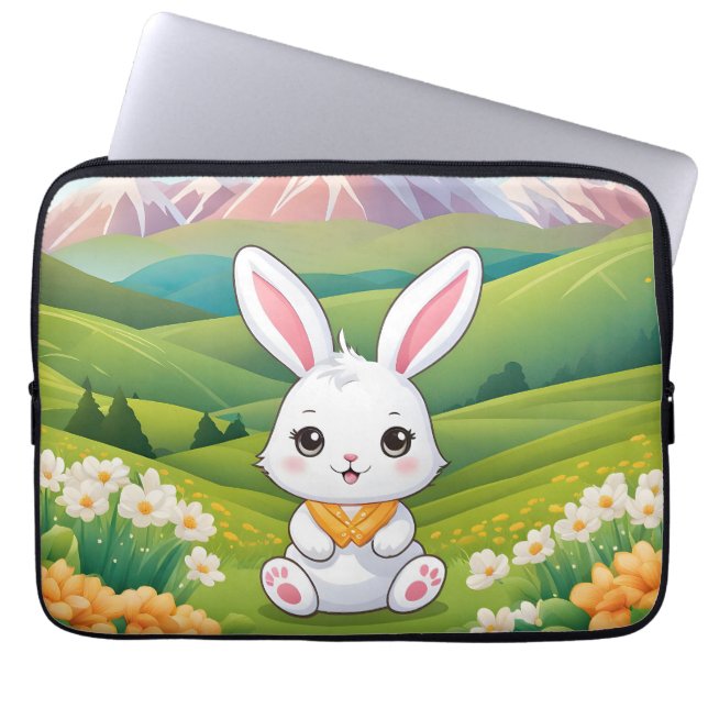 Funda Para Portátil Bunny sentado en un campo Iilustración (Frente)