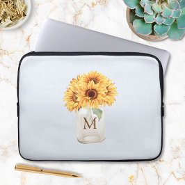 Funda Para Portátil Buquete de girasol ruso de color de agua en Mason