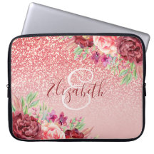 Burgundy Floral Rose Gold Glitter Personalized