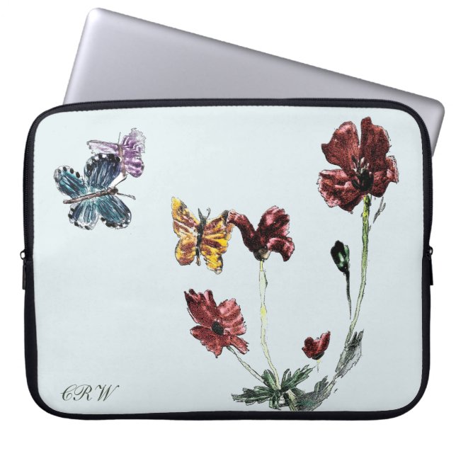 Funda Para Portátil Butterflies Poppies Floral Personalizado (Frente)