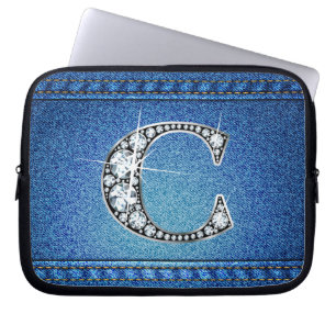 Funda Para Portátil C Faux "Diamond" Denim Stitling Electronics Bag
