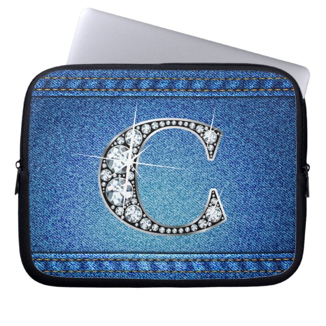 Funda Para Portátil C Faux "Diamond" Denim Stitling Electronics Bag (Frente)