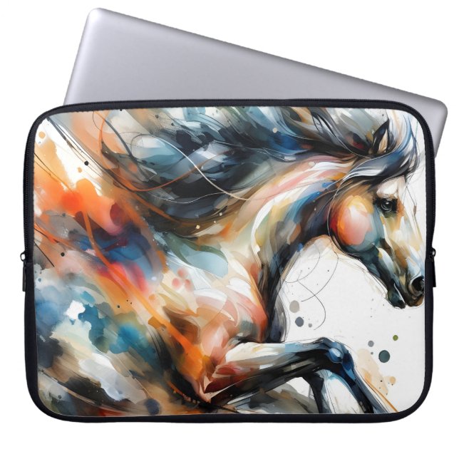 Funda Para Portátil Caballo corriendo acuarela abstracta (Frente)