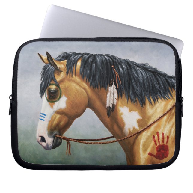 Funda Para Portátil Caballo de Guerra Nativo Americano Buckskin Pinto (Frente)