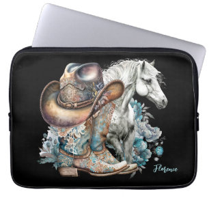 Funda Para Portátil Caballo de vaca botas de vaquero gorra floral occi