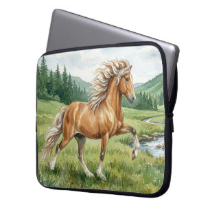 Funda Para Portátil Caballo islandés Elska paisaje acuarela