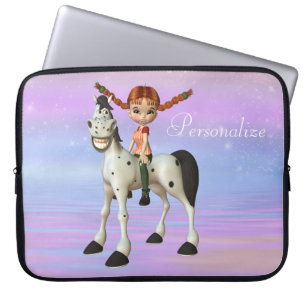 Funda Para Portátil Caballo lindo y manga personalizada chica del