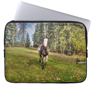 Funda Para Portátil Caballo Pinto Ranch corriendo en un campo forestal
