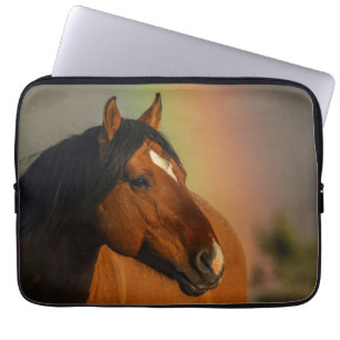 Funda Para Portátil Caballo salvaje, Luz dorada y Arcoíris