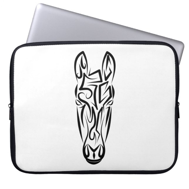 Funda Para Portátil Caballo tribal blanco y negro (Frente)