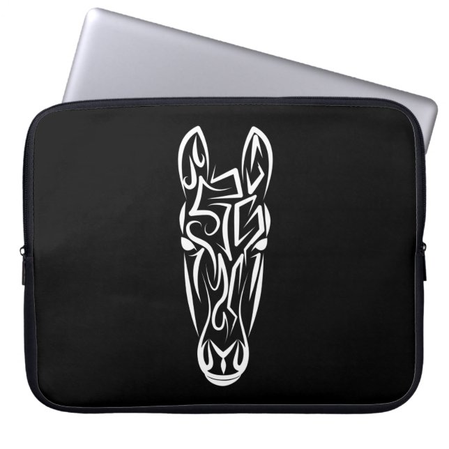 Funda Para Portátil Caballo tribal blanco y negro (Frente)