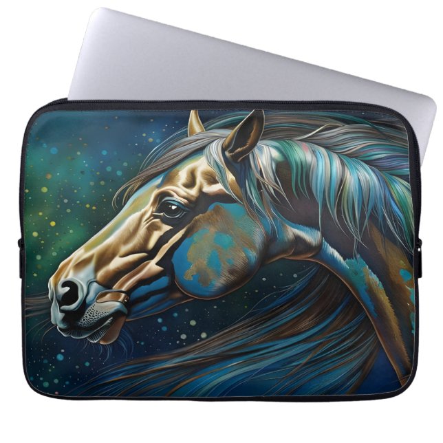Funda Para Portátil Caballo Verde azulado verde marrón (Frente)