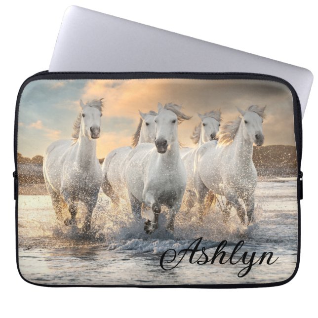 Funda Para Portátil Caballos blancos salvajes (Frente)
