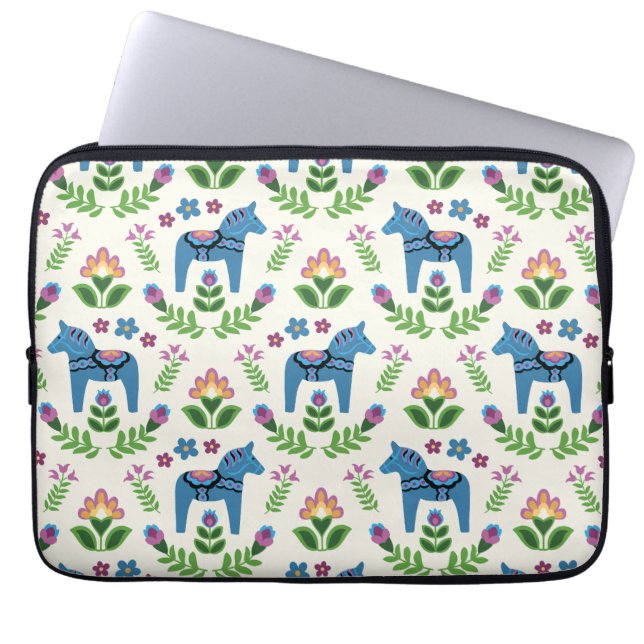 Funda Para Portátil Caballos de dala azules suecos (Frente)