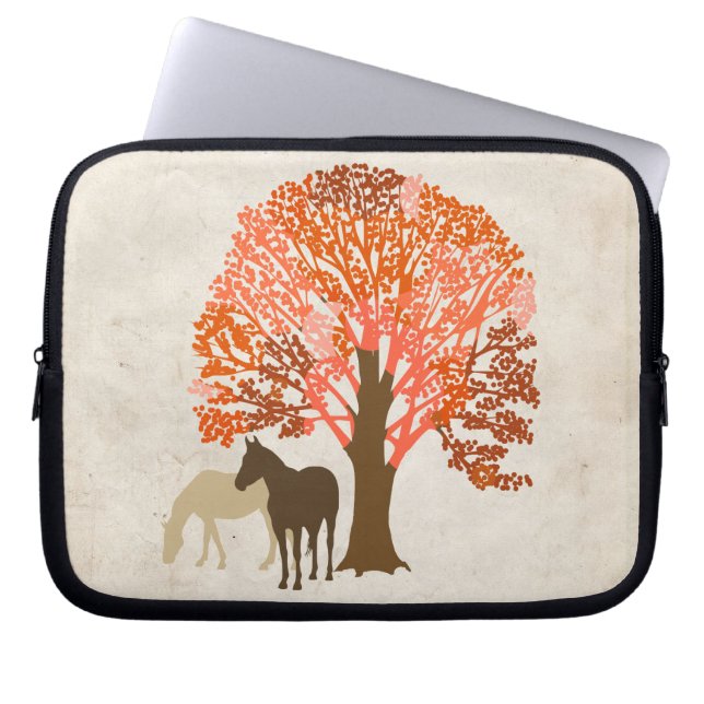 Funda Para Portátil Caballos de otoño Naranja y marrón (Frente)