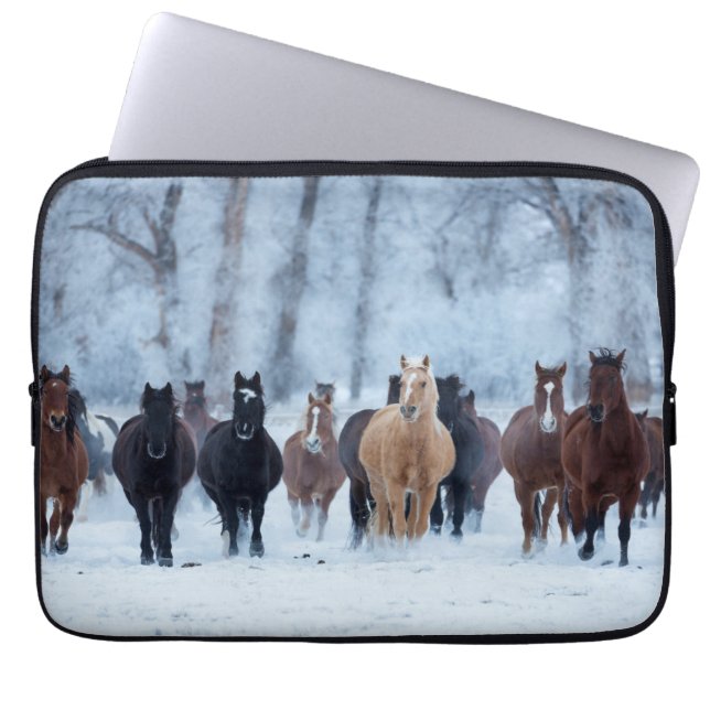 Funda Para Portátil Caballos en el frío (Frente)