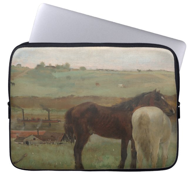 Funda Para Portátil Caballos en una pradera, pintura al petróleo, Edga (Frente)