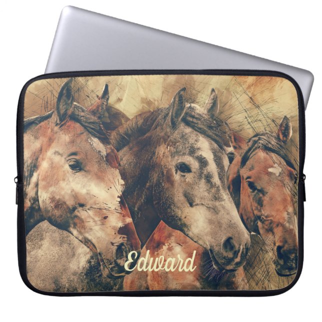 Funda Para Portátil Caballos marrones (Frente)