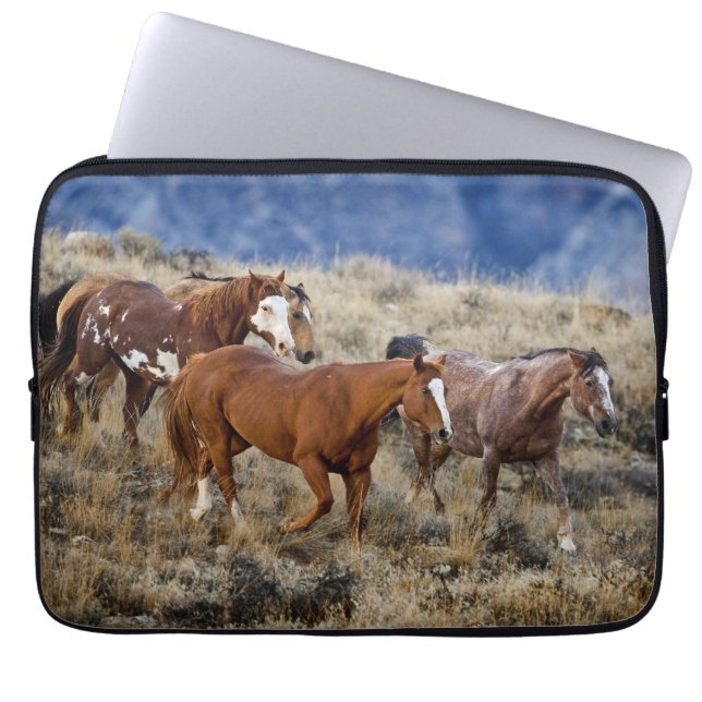 Funda Para Portátil Caballos que pastan en las colinas (Frente)
