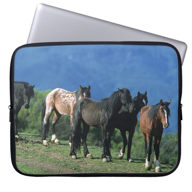 Funda Para Portátil Caballos salvajes del mustango en las montañas (Frente)