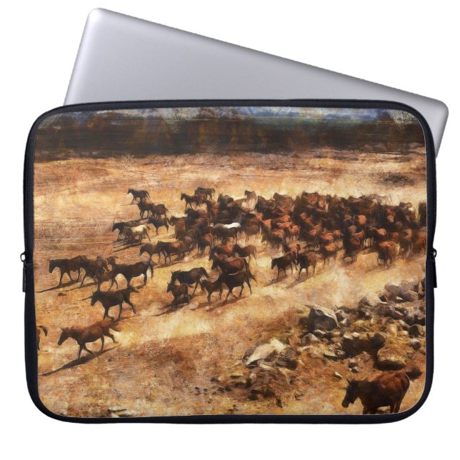 Funda Para Portátil Caballos Salvajes: Majestad Animal Artístico. (Frente)