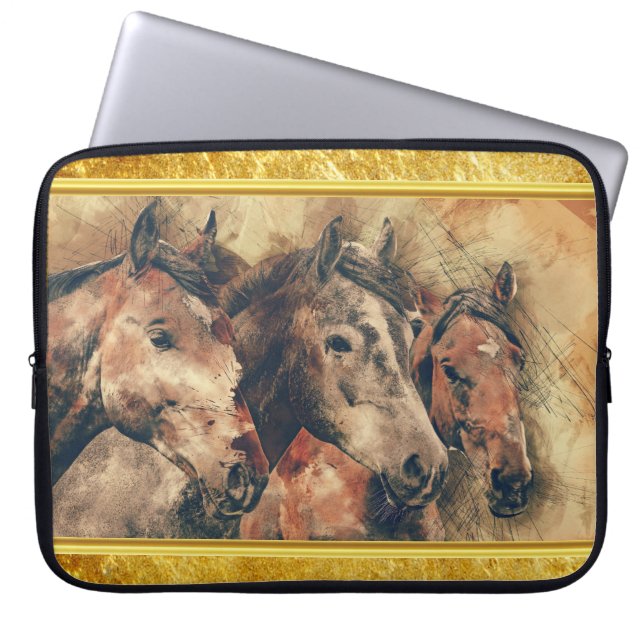 Funda Para Portátil Caballos tostados corriendo en un campo (Frente)