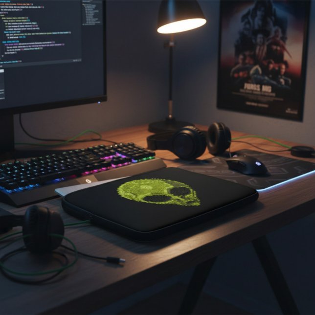 Funda para portátil Cabeza de Alien Verde Geek (Subido por el creador)