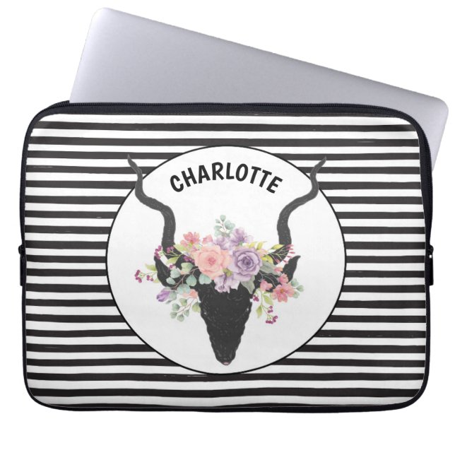Funda Para Portátil Cabeza de ciervo y rosas personalizados (Frente)