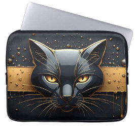 Funda Para Portátil Cabeza de Gato Negro con Diseño de Goteo de Oro 🐈