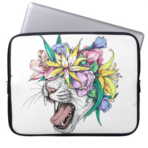 Funda Para Portátil Cabeza de gato salvaje personalizado en una corona