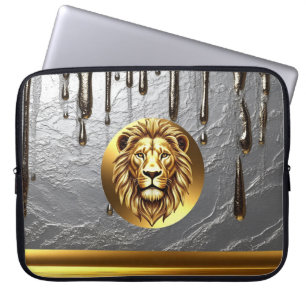 Funda Para Portátil Cabeza de León Dorado con Efecto de Goteo Metálico
