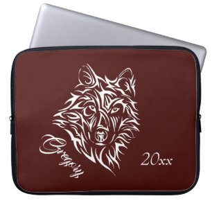 Funda Para Portátil Cabeza de lobo blanco sobre fondo rojo sangre con 