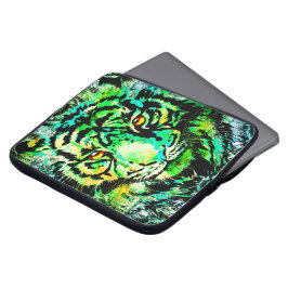 Funda Para Portátil Cabeza de tigre verde | Manga de la laptop de dibu