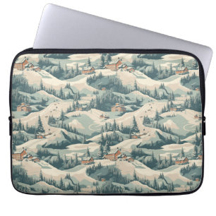 Funda Para Portátil Cabinas Vintage de Ski Slope en Woods Blue