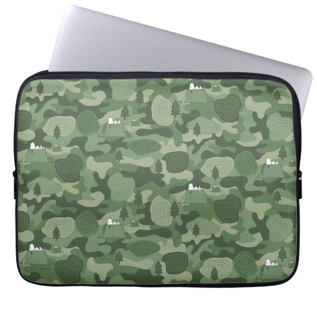Funda Para Portátil Cacahuetes | Campamento de camuflaje Snoopy & Wood (Frente)