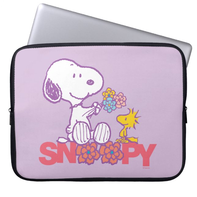 Funda Para Portátil Cacahuetes | Flores Snoopy & Woodstock (Frente)