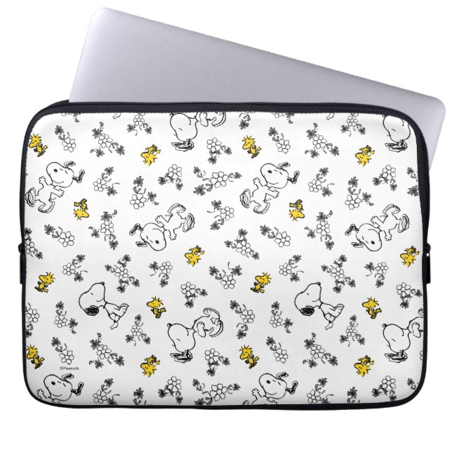 Funda Para Portátil Cacahuetes | Snoopy & Woodstock Patrón de flores B (Frente)
