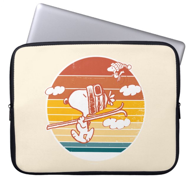 Funda Para Portátil Cacahuetes | Viaje para esquiar Snoopy & Woodstock (Frente)