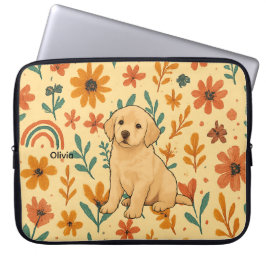 Funda Para Portátil Cachorro Adorable & Flores Boho