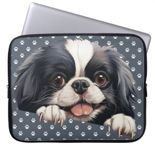 FUNDA PARA PORTÁTIL CACHORRO DE PERRO JAPONÉS CHIN NEGRO Y BLANCO ADOR