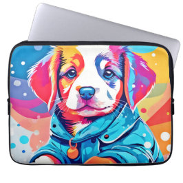 Funda Para Portátil Cachorro en diseño de Abrigo Azul