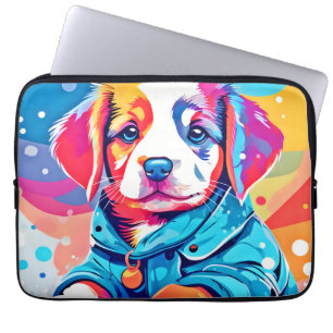Funda Para Portátil Cachorro en diseño de Abrigo Azul
