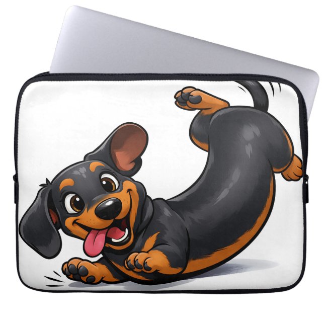 Funda Para Portátil Cachorro juguetón de raza Dachshund  (Frente)