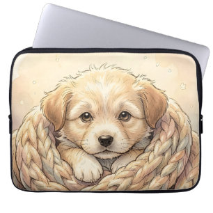 Funda Para Portátil Cachorro lindo envuelto en manta tejida