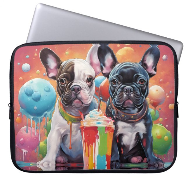 Funda Para Portátil Cachorros de Bulldog franceses , Milkshake (Frente)