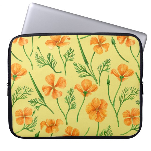 Funda Para Portátil Cachorros de California, flores de verano, volunta (Frente)